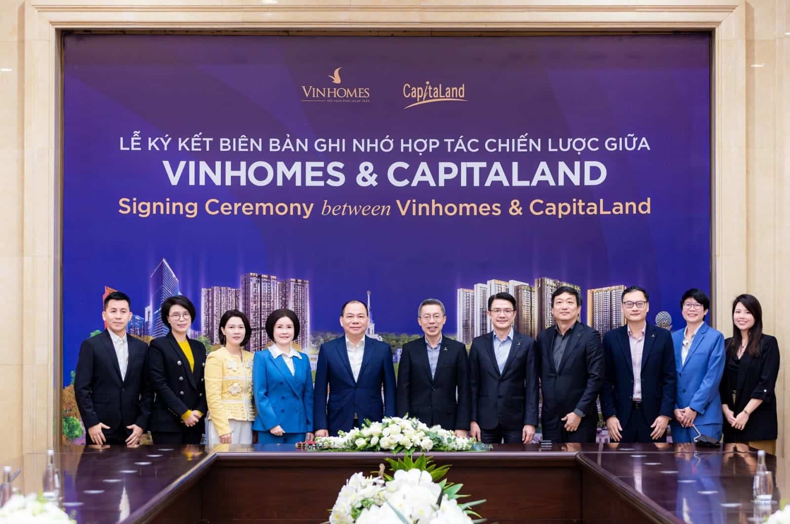 Lễ ký kết hợp tác giữa Vinhomes và CapitaLand, ra mắt dự án The Fullton CapitaLand, đánh dấu bước phát triển tại Việt Nam.
