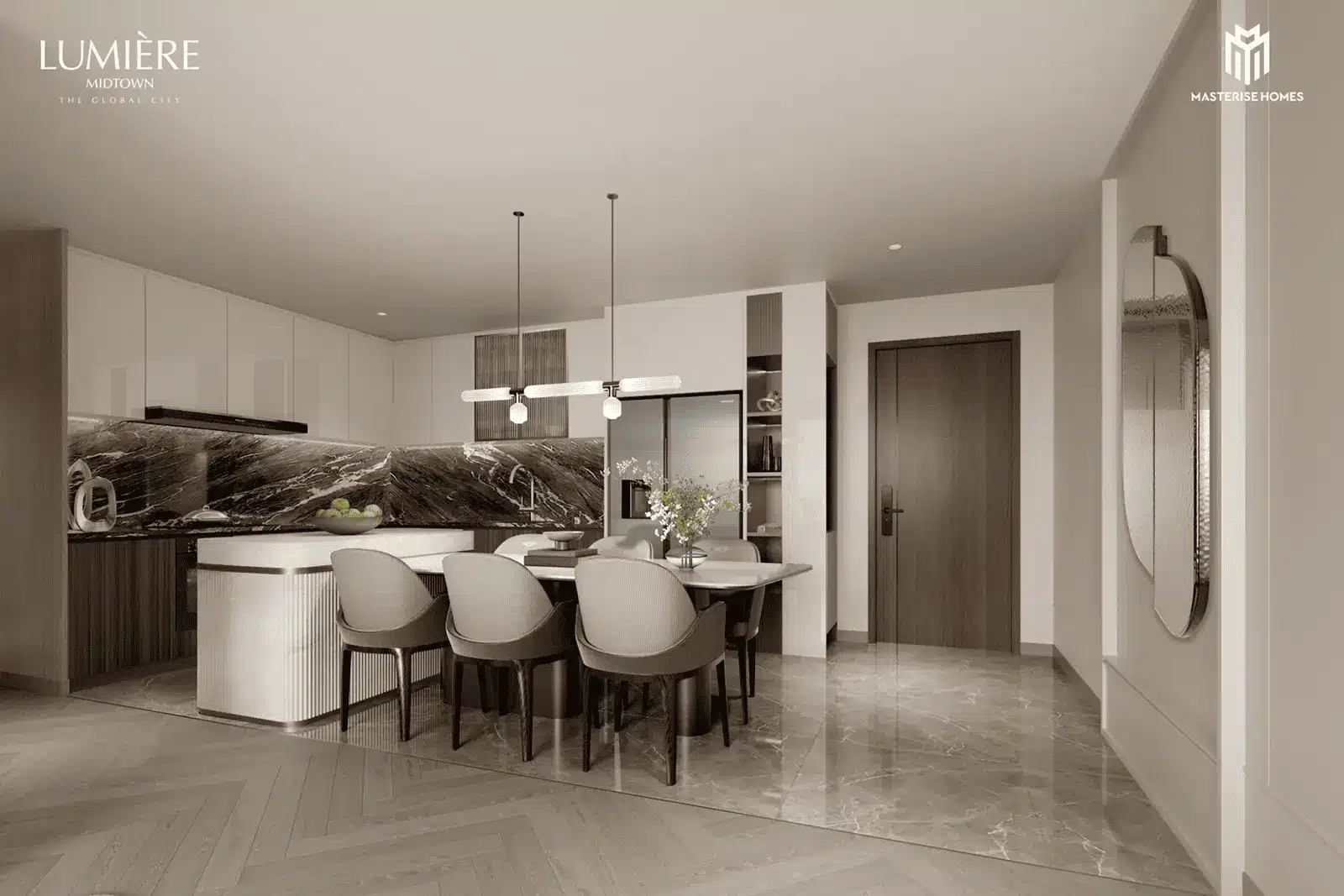 Nội thất tinh tế và sang trọng tại căn hộ LUMIÈRE Midtown mang lại không gian sống đẳng cấp và thư giãn.